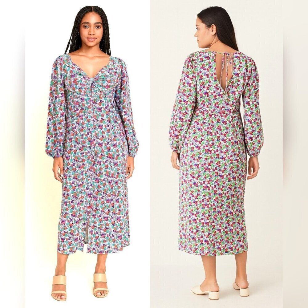 TopShop Twist Front Long Sleeve Floral Midi Length Dress Women's Sz 4